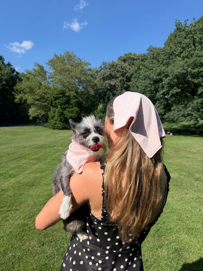 Pointelle Dog Bandana in blush pink pointelle knit, additional view