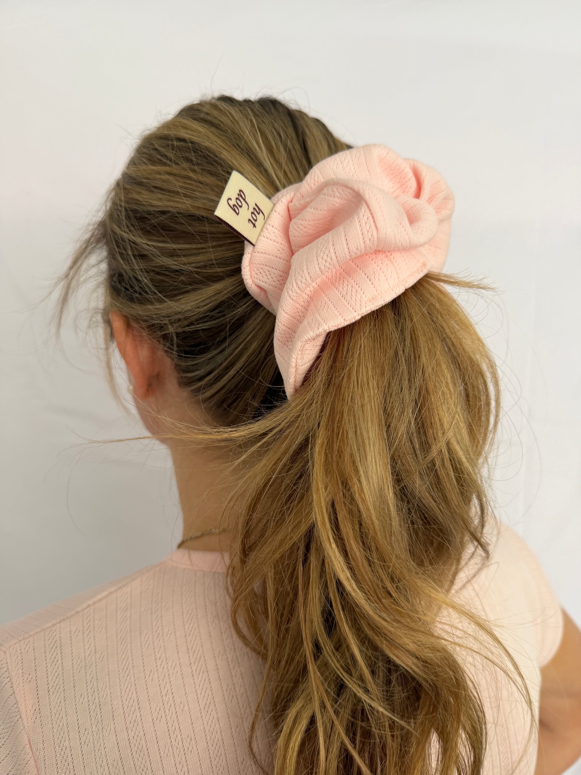 Pointelle Scrunchie in blush pink, alternate view