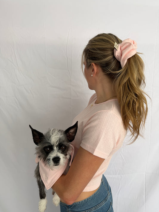 The Bandana and Scrunchie Set in blush pink pointelle