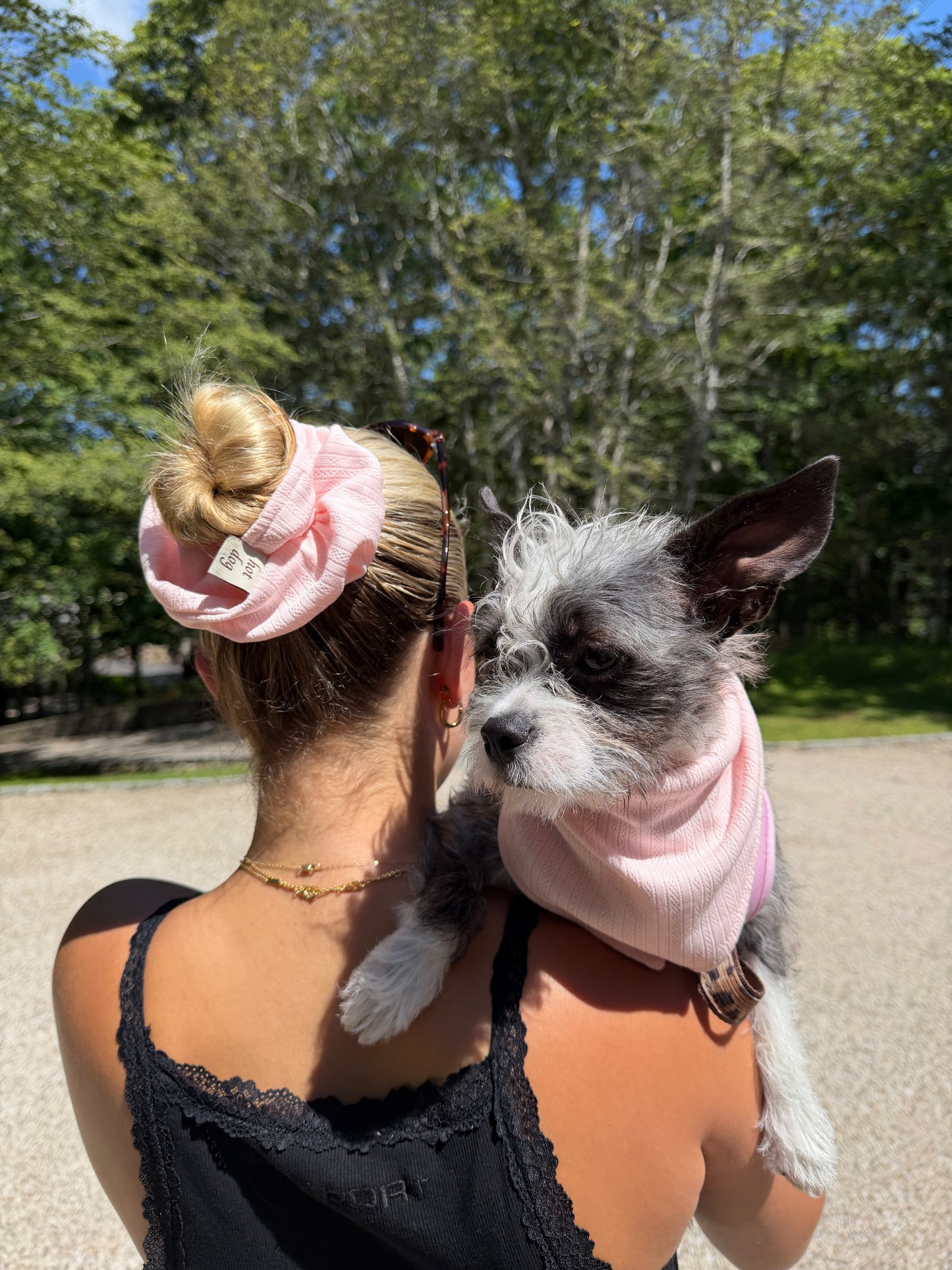 Pointelle Bandana and Scrunchie Set in blush pink, additional view