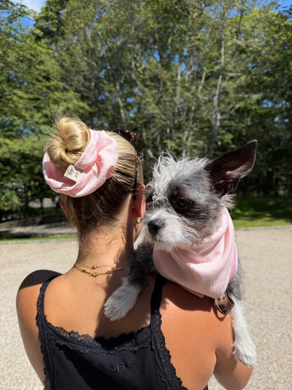 Pointelle Bandana and Scrunchie Set in blush pink, additional view